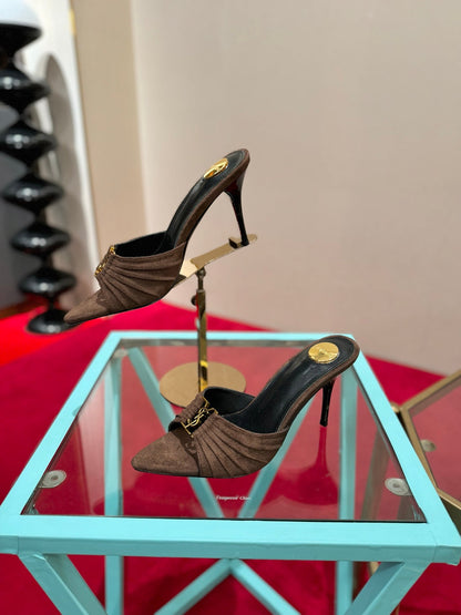 YSL 2026 Mule Sandal Calfskin With Gold Logo 925308