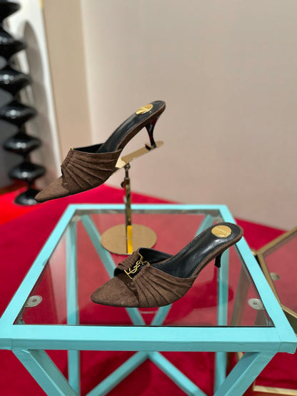 YSL 2026 Mule Sandal Calfskin With Gold Logo 925308