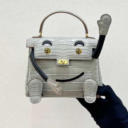 High-end Hermes 2026 Kelly Doll Picto Bag 16cm Crocodile Leather