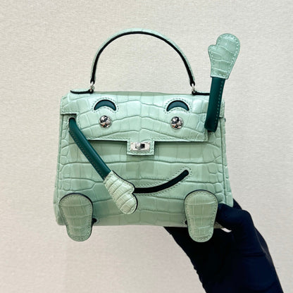 High-end Hermes 2026 Kelly Doll Picto Bag 16cm Crocodile Leather