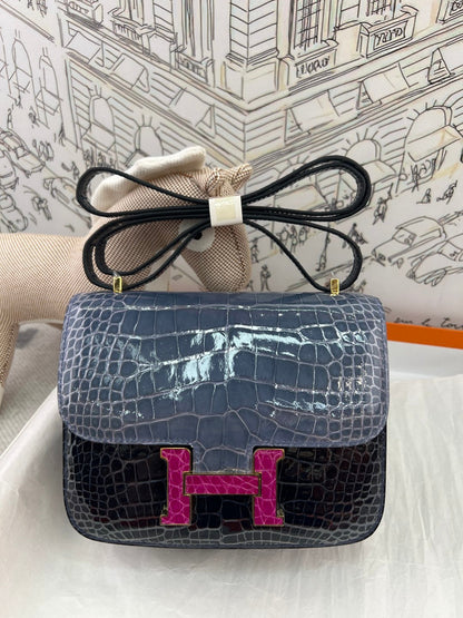 High-end Hermes 2026 Constance Bag 19cm Glossy Crocodile Leather