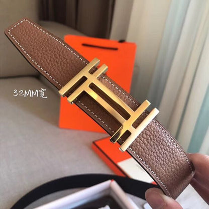 HERM H Au Carre Belt Buckle & Brown 32mm Strap