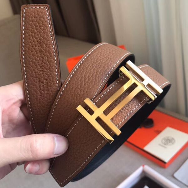 HERM H Au Carre Belt Buckle & Brown 32mm Strap