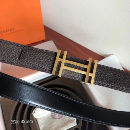 HERM H Au Carre Belt Buckle & Cafe 32mm Strap