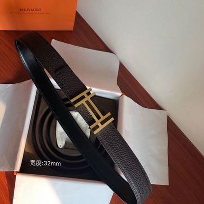 HERM H Au Carre Belt Buckle & Cafe 32mm Strap