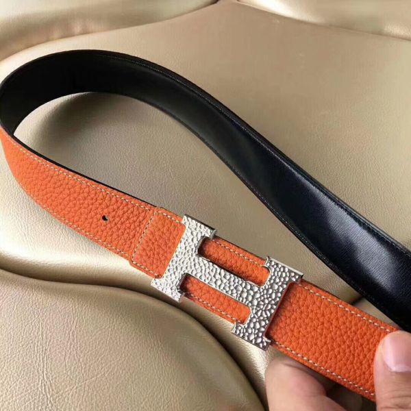 HERM H Belt Buckle & Orange Clemence 32 MM Strap