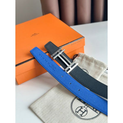 HERM H au Carre Reversible Belt 32MM in Blue and Black Epsom Leather