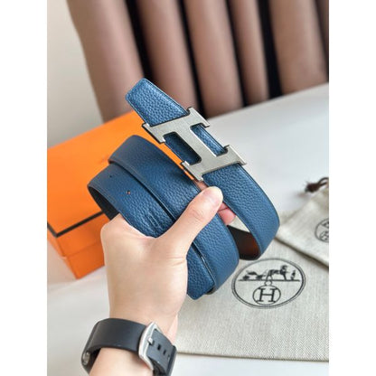 HERM H Speed Reversible Belt 32MM in Blue Jean Clemence Leather