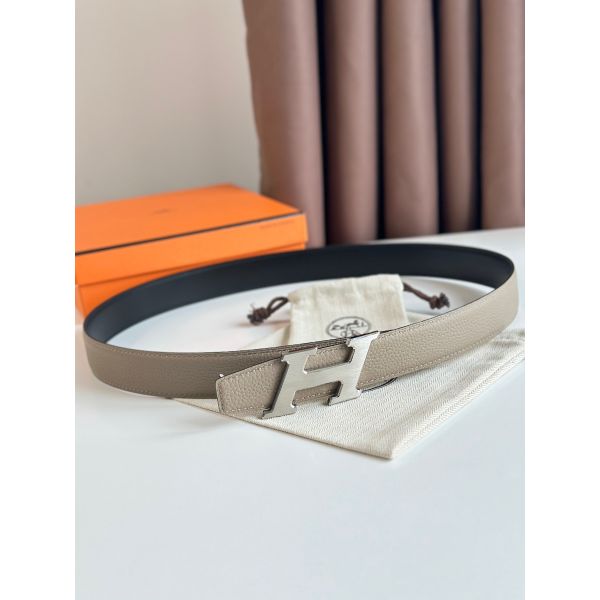 HERM H Speed Reversible Belt 32MM in Grey Clemence Leather