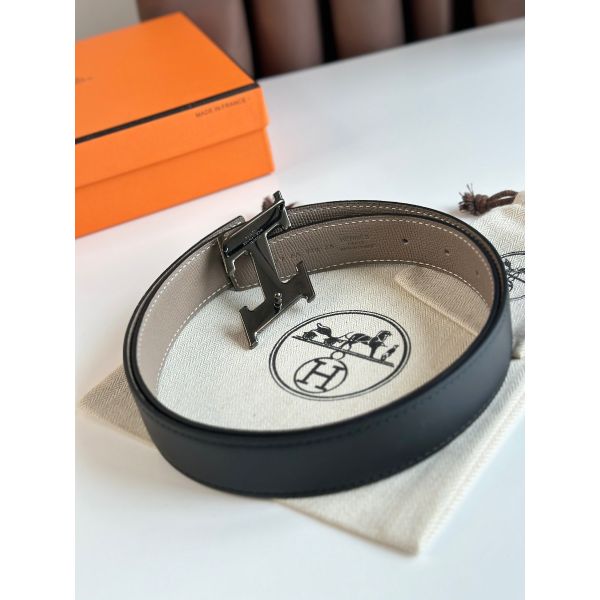HERM H Speed Reversible Belt 32MM in Grey Epsom Calfskin
