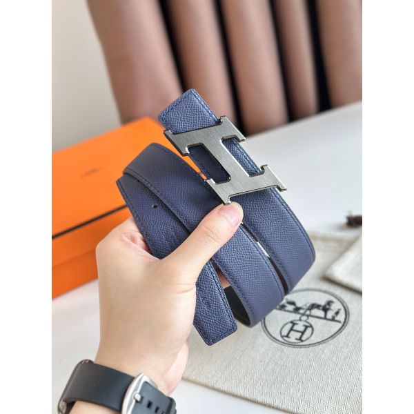 HERM H Speed Reversible Belt 32MM in Blue Saphir Epsom Calfskin