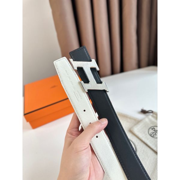 HERM H Speed Reversible Belt 32MM in White Epsom Calfskin