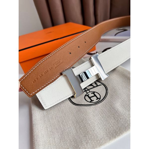 HERM Constance Reversible Belt 38MM in Gold and White Epsom Calfskin