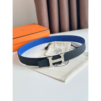 HERM H Striee Reversible Belt 32MM in Blue and Black Epsom Calfskin