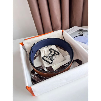 HERM Tonight Reversible Matte Belt 38MM in Blue and Gold Epsom Calfskin