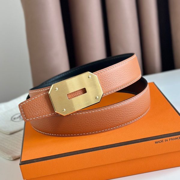 HERM Neo Reversible Belt 32MM in Gold Clemence Leather