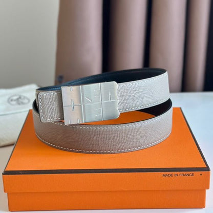 HERM Typo Reversible Belt 32MM in Grey Epsom Calfskin