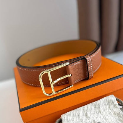 HERM Romain 35MM Belt in Gold Clemence Leather
