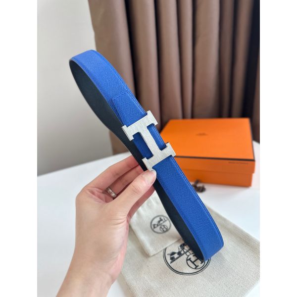 HERM H Reversible Belt 32MM in Blue and Black Epsom Leather
