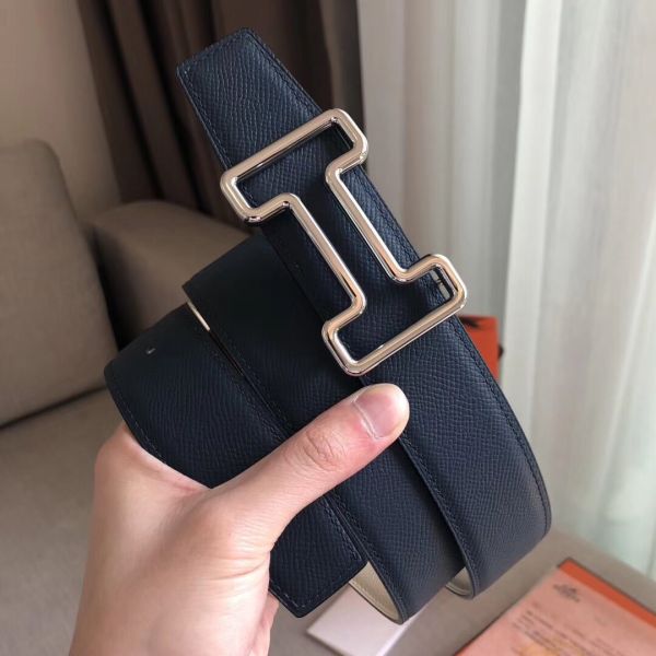 HERM Tonight 38MM Reversible Belt In Navy/White Epsom Leather