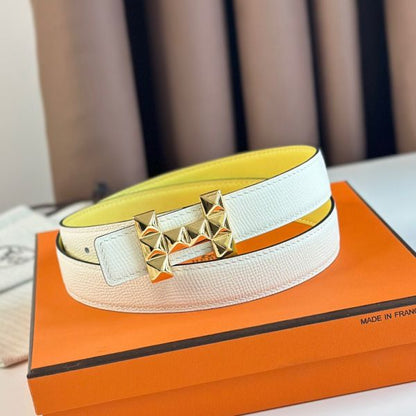 HERM H Medor Reversible Belt 24MM in White Epsom Leather