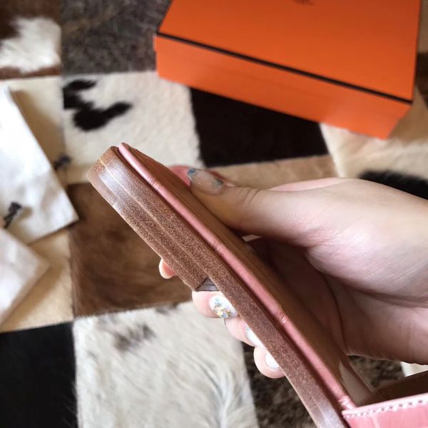 HERM Oran Sandals In Pink Shiny Niloticus Crocodile