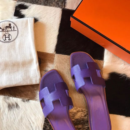 HERM Oran Slide Sandals In Crocus Epsom Calfskin