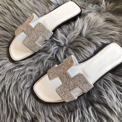 HERM Oran Sandals In White Suede With Crystal