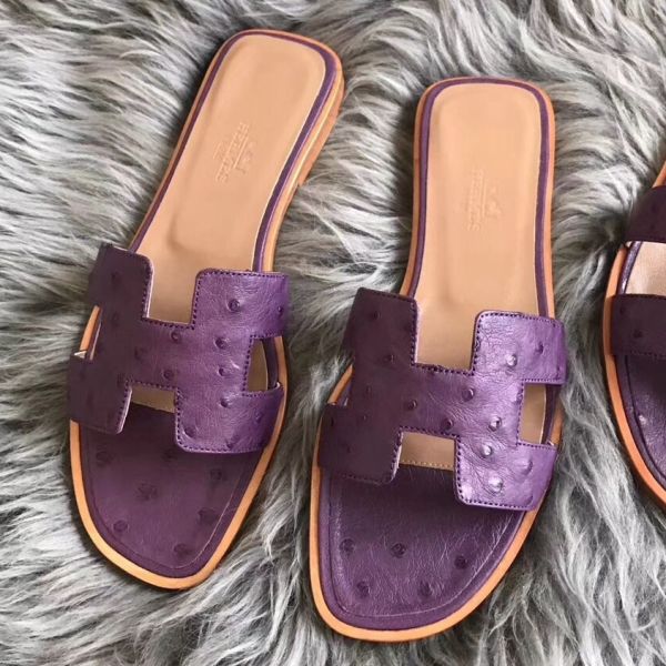 HERM Oran Sandals In Purple Ostrich Leather