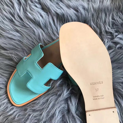 HERM Oran Sandals In Blue Atoll Swift Leather