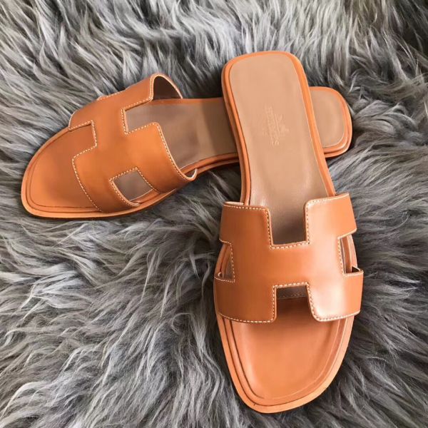 HERM Oran Sandals In Brown Swift Leather