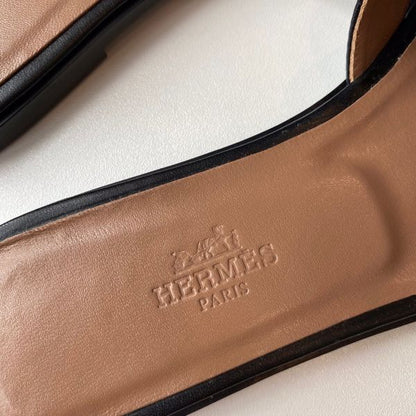 HERM Oran Slide Sandals In Black Swift Calfskin