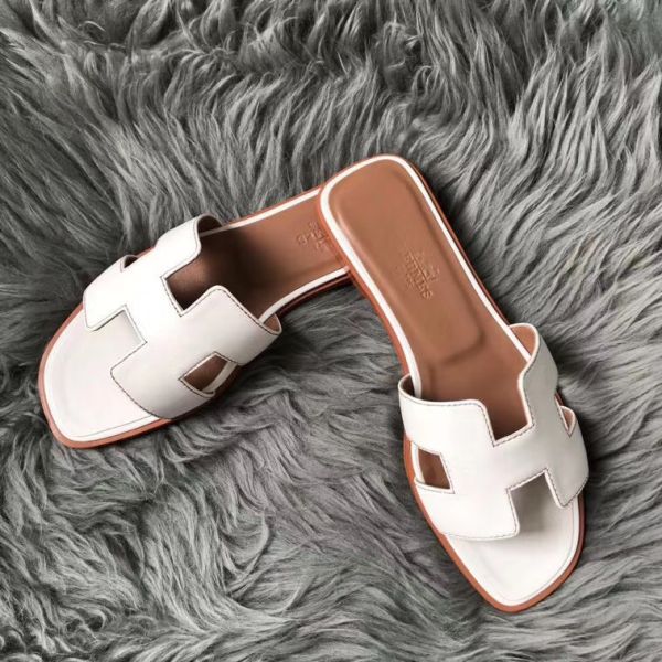 HERM Oran Sandals In White Swift Leather