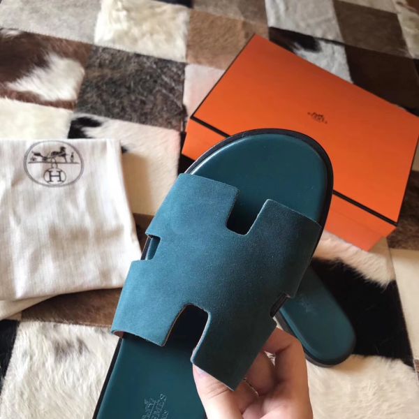 HERM Izmir Sandals In Green Suede Leather