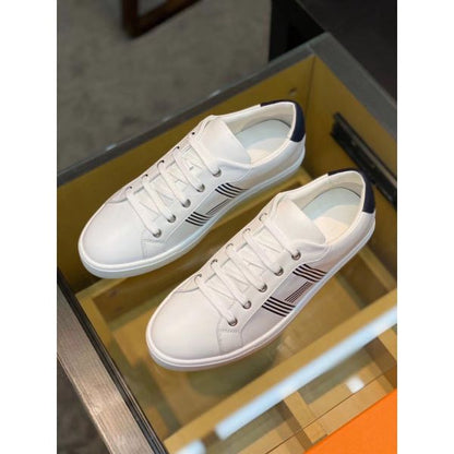 HERM Men's Avantage Sneakers In White/Blue Calfskin