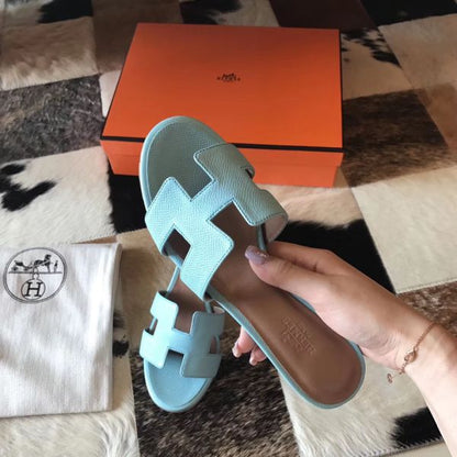 HERM Oasis Sandals In Blue Atoll Epsom Leather