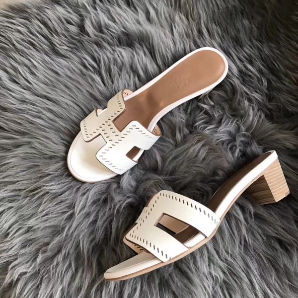 HERM Oasis Sandals In White Perforated Epsom Leather