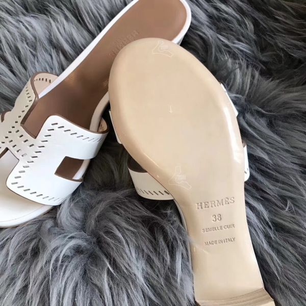HERM Oasis Sandals In White Perforated Epsom Leather