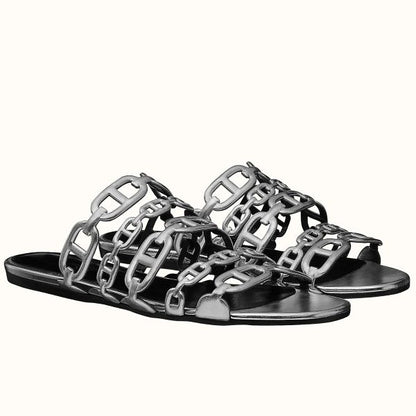 HERM Thalassa Sandals In Silver Metallic Calfskin