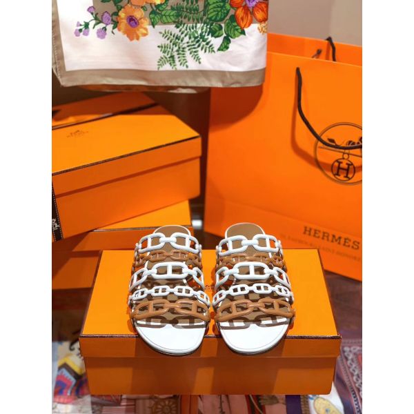 HERM Thalassa Sandals In Brown/White Lambskin