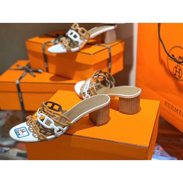 HERM Tandem Sandals In Brown/White Lambskin