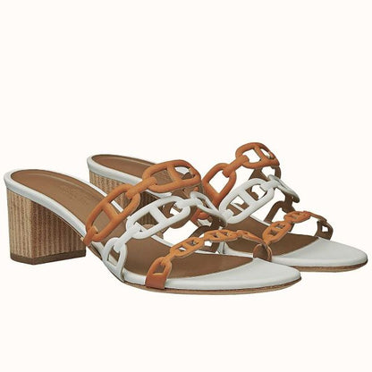 HERM Tandem Sandals In Brown/White Lambskin