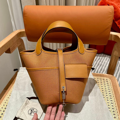 High-end Hermes 2026 Picotin Lock 18 Pocket Bag Canvas/Swift Calfskin 1
