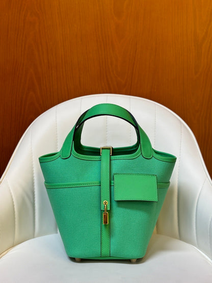 High-end Hermes 2026 Picotin Lock 18 Pocket Bag Canvas/Swift Calfskin 2