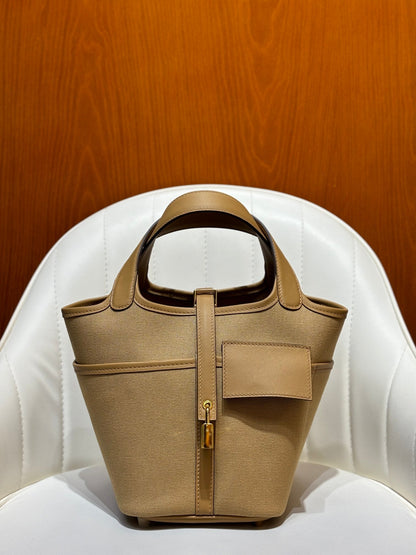High-end Hermes 2026 Picotin Lock 18 Pocket Bag Canvas/Swift Calfskin 2