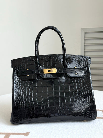 High-end Hermes 2026 Birkin Bag 30cm Glossy Crocodile Leather