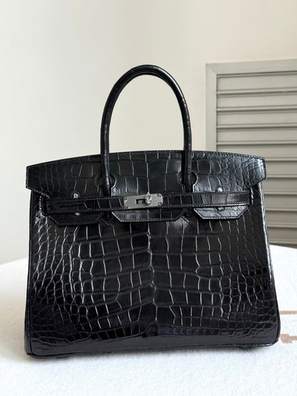 High-end Hermes 2026 Birkin Bag 30cm Glossy Crocodile Leather