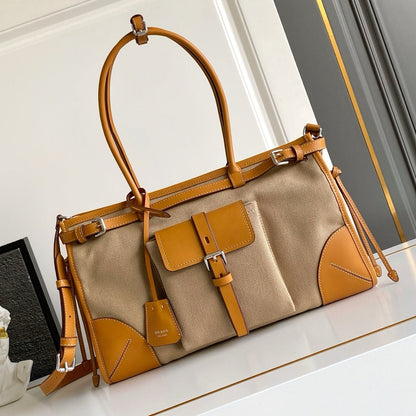 Prada 2026 Bonnie Tote Bag Brown Canvas Leather