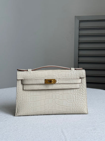 High-end Hermes 2026 Kelly Pochette Bag 22cm Crocodile Leather