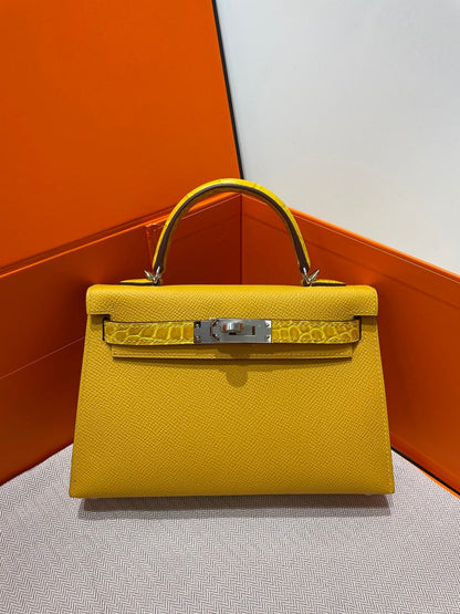 High-end Hermes 2026 Mini Kelly Bag 19cm Crocodile/Epsom Leather
